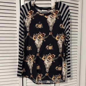 12 Pm By Mon Ami Floral Top with Blue and Yellow Accents